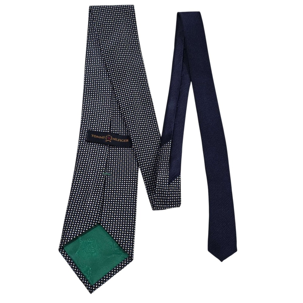 Tommy Hilfiger Silk Micro Check Necktie Blue Patterned Men's Fashion Tie Preppy